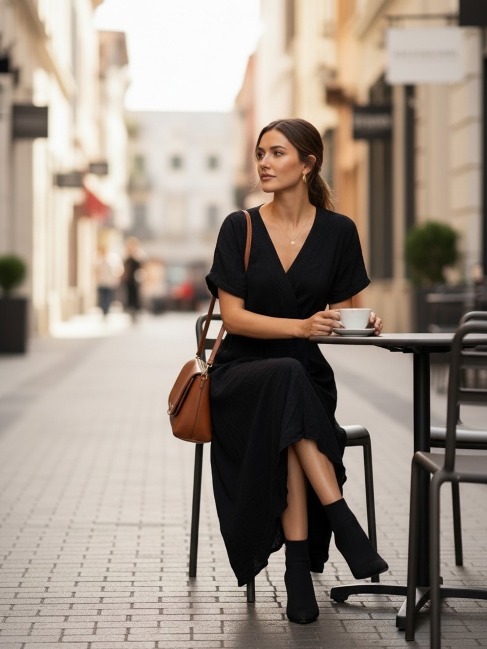 West Kai Elegant Black Faux Wrap High-low Maxi Dress (fits S to M)